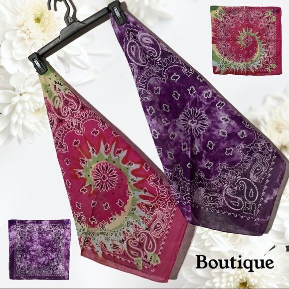 Boutique NEW 2 pack bandanas boho dye print party - Picture 2 of 2